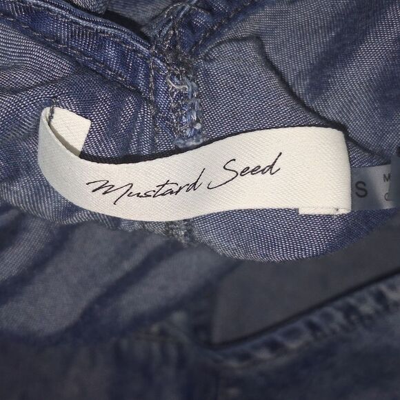 Mustard Seed Denim Tank Romper with Frayed Distressed Trim Soft Lyocell S NWOT - Picture 8 of 13